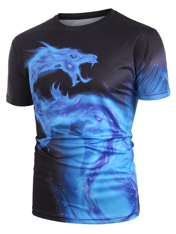 T-shirt Décontracté Graphique Dragon en Feu à Manches Courtes - multicolor A S