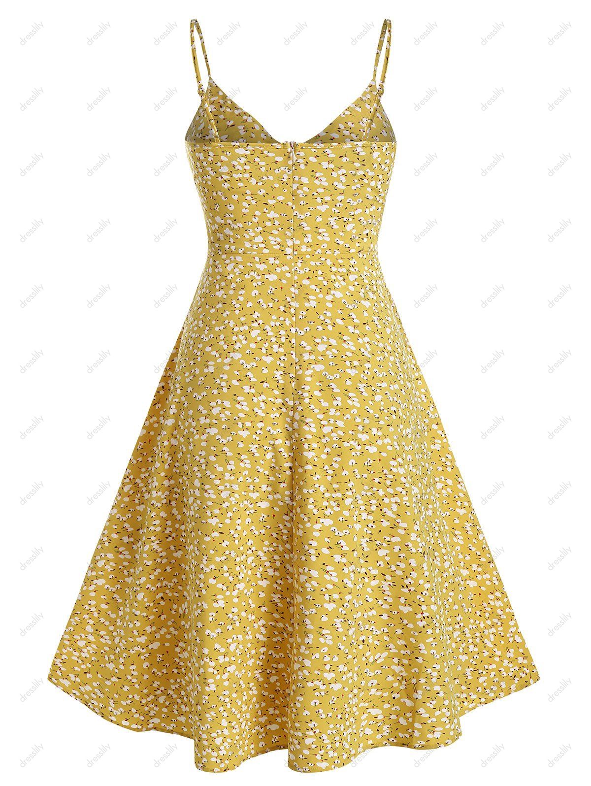 Robe Nouée Fleurie Imprimée à Bretelle Fine - Jaune Clair L