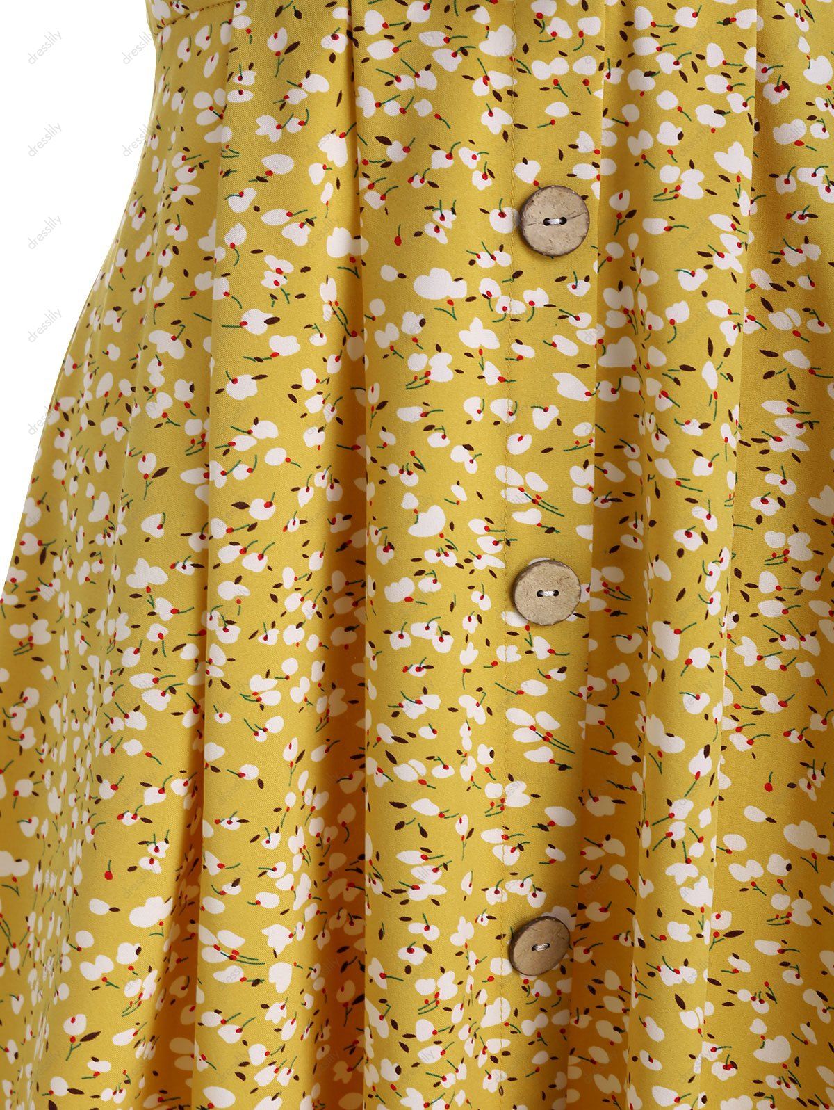 Robe Nouée Fleurie Imprimée à Bretelle Fine - Jaune Clair L