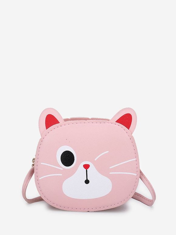 Mini Sac à Bandoulière Chat Dessin Animé en Cuir - Rose clair 