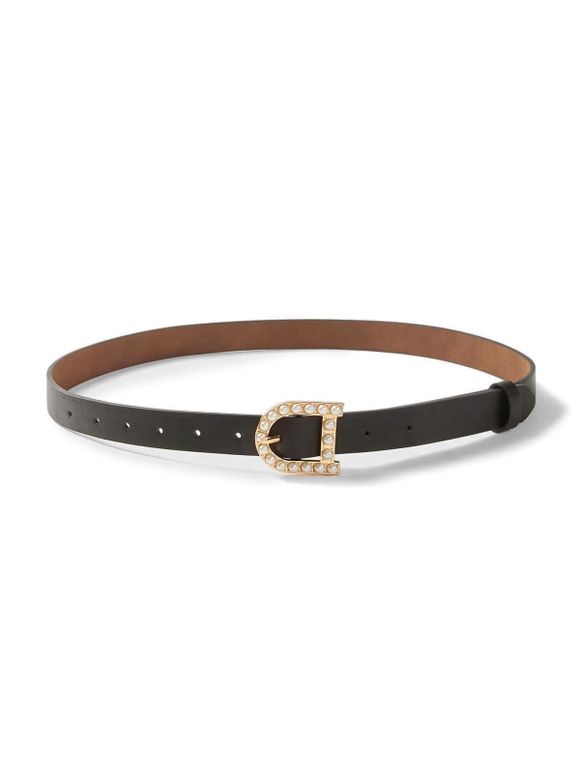 Ceinture Bouclée en Forme de Lettre D en Fausse Perle - Noir 