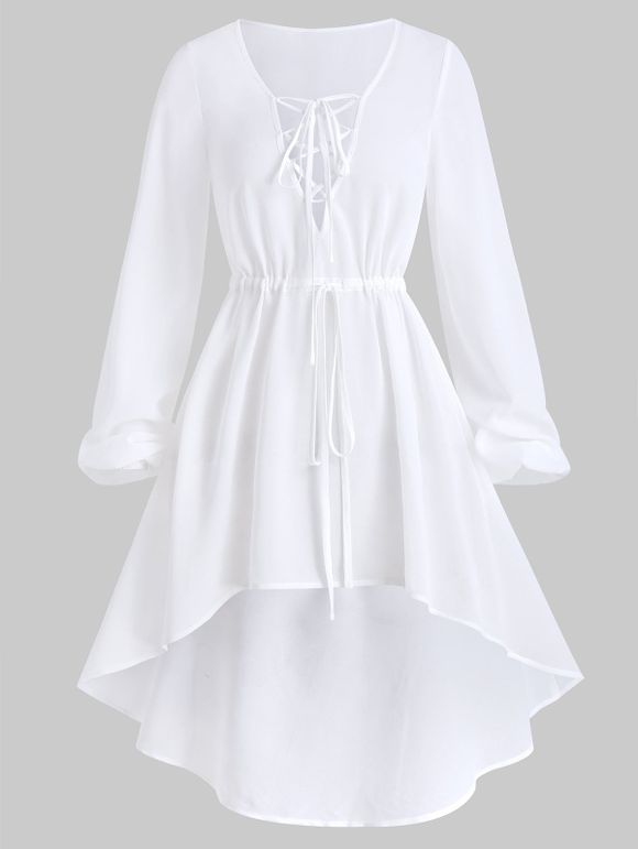 Robe Couverture Haute Basse Manches à Lacets - Blanc 3XL