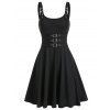 Robe Ajustée Evasée Bouclée à Col Carré - Noir M