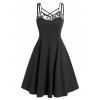 Robe Evasée Croisée en Dentelle Insérée - Noir M