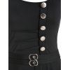 Robe Ajustée Evasée Bouclée Embellie de Bouton - Noir 3XL
