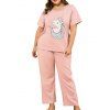 Ensemble de Pyjama Licorne Imprimé de Grande Taille - Rose 3X