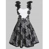 Robe de Soirée à Taille Haute avec Applique en Dentelle Florale - Noir M