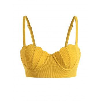 

Ribbed Lace-up Push Up Shell Bikini Top, Yellow