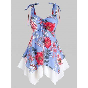 

Plus Size Drawstring Handkerchief Tunic Tank Top, Dodger blue