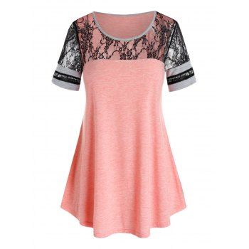 

Plus Size Space Dye Lace Panel T Shirt, Orange pink