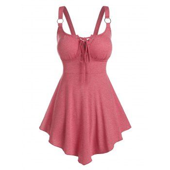 

Heathered O-ring Lace-up Tank Top, Pink