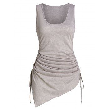 

Asymmetric Ruched Cinched Tank Top, Tan