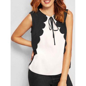 

Bowknot Scalloped Contrast Tank Top, Black