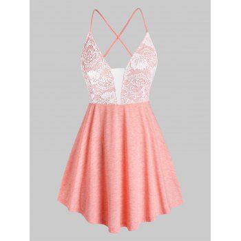 

Plus Size Floral Lace Space Dye Tank Top, Orange pink