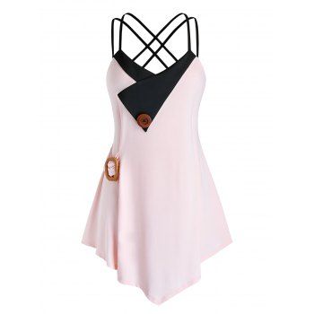 

Plus Size Buckle Button Asymmetric Tank Top, Pink
