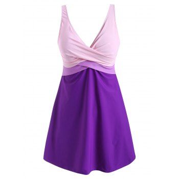 

Tie Back Color Blocking Twist Tankini Swimwear, Purple amethyst