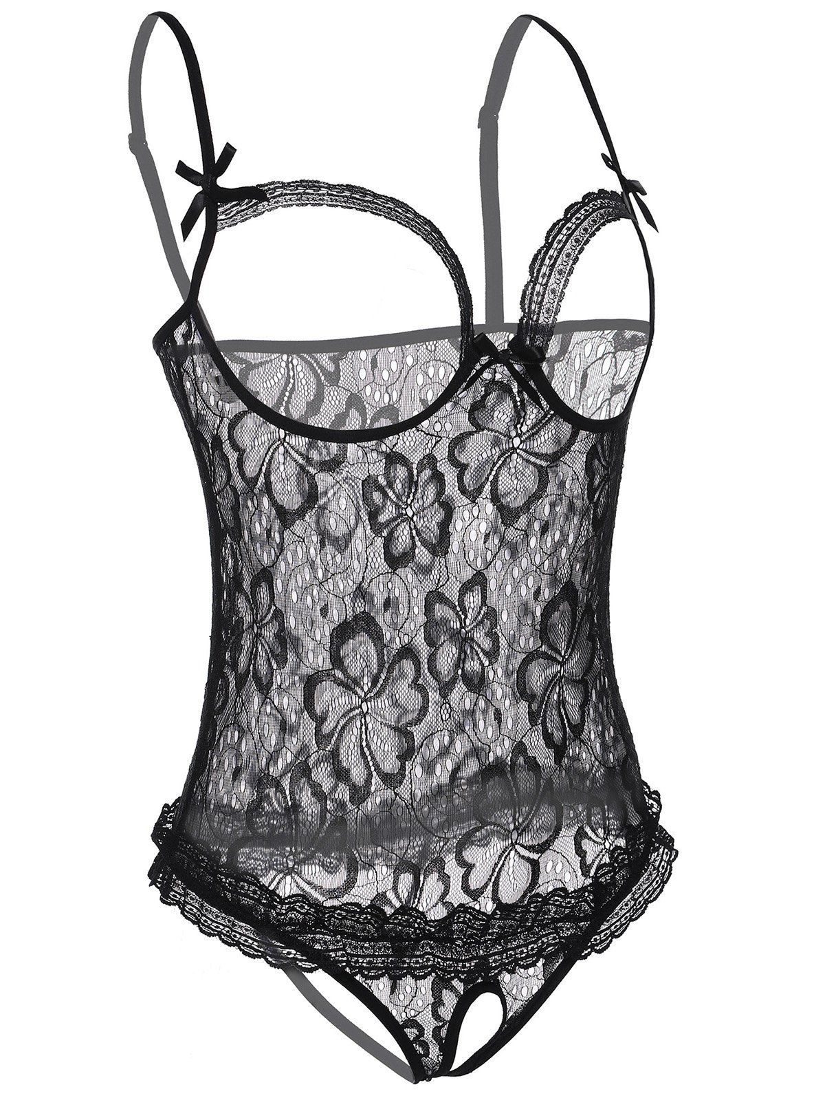 [23% OFF] 2020 Crotchless Open Cup Lace Lingerie Teddy In BLACK | DressLily