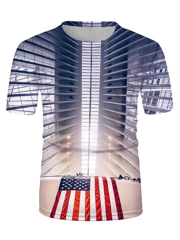 T-shirt Décontracté 3D Drapeau Américain Imprimé à Col Rond - multicolor M