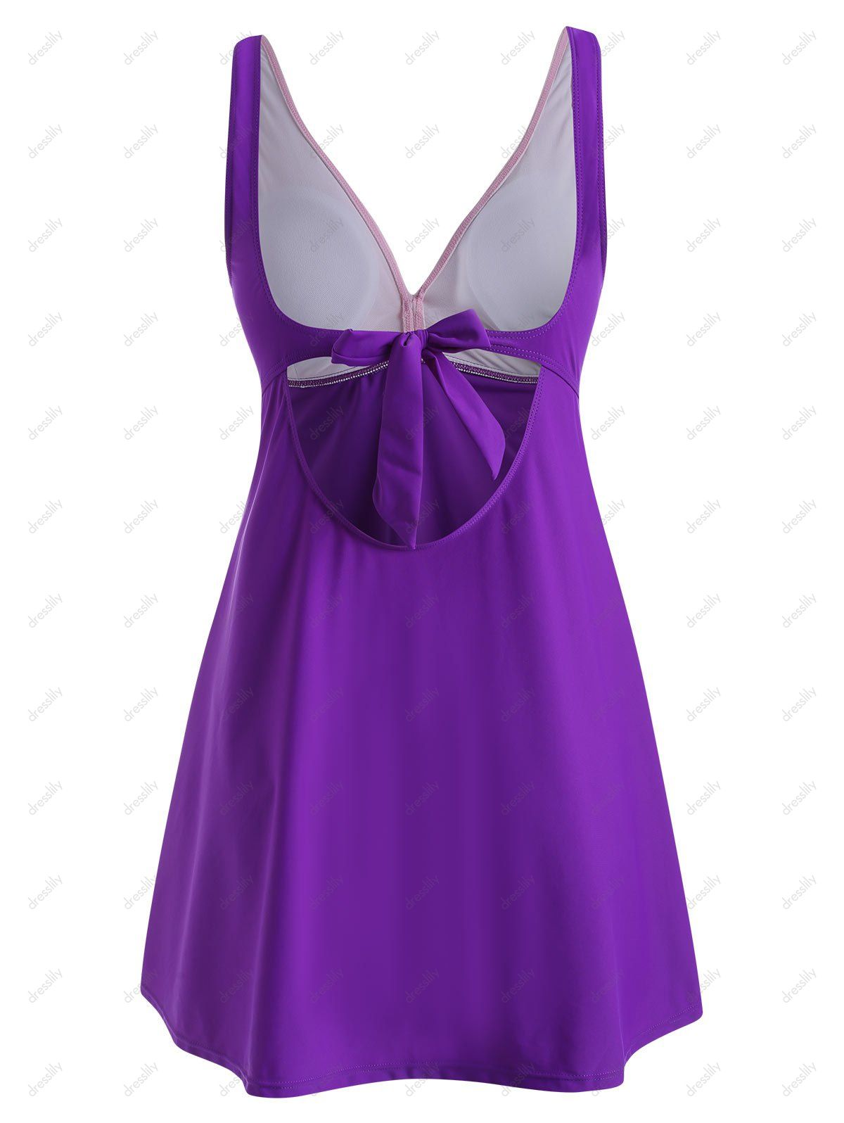 [32 OFF] 2021 Tie Back Color Blocking Twist Tankini Swimwear In PURPLE