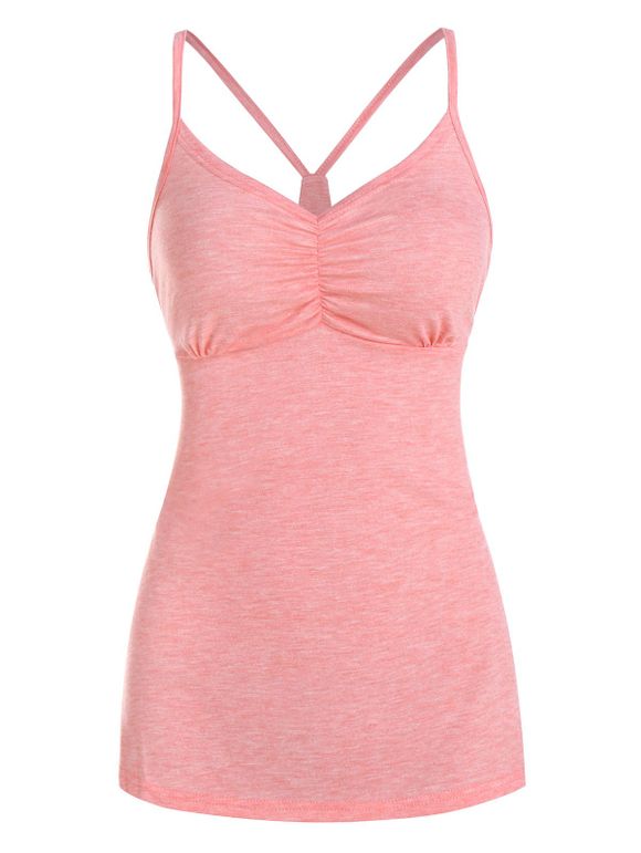 Strappy Ruched Heathered Cami Top - FLAMINGO PINK L