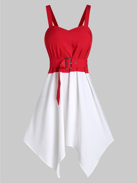 Robe Caraco Contrastée Mouchoir Ceinturée Bicolore - Rouge Lave L