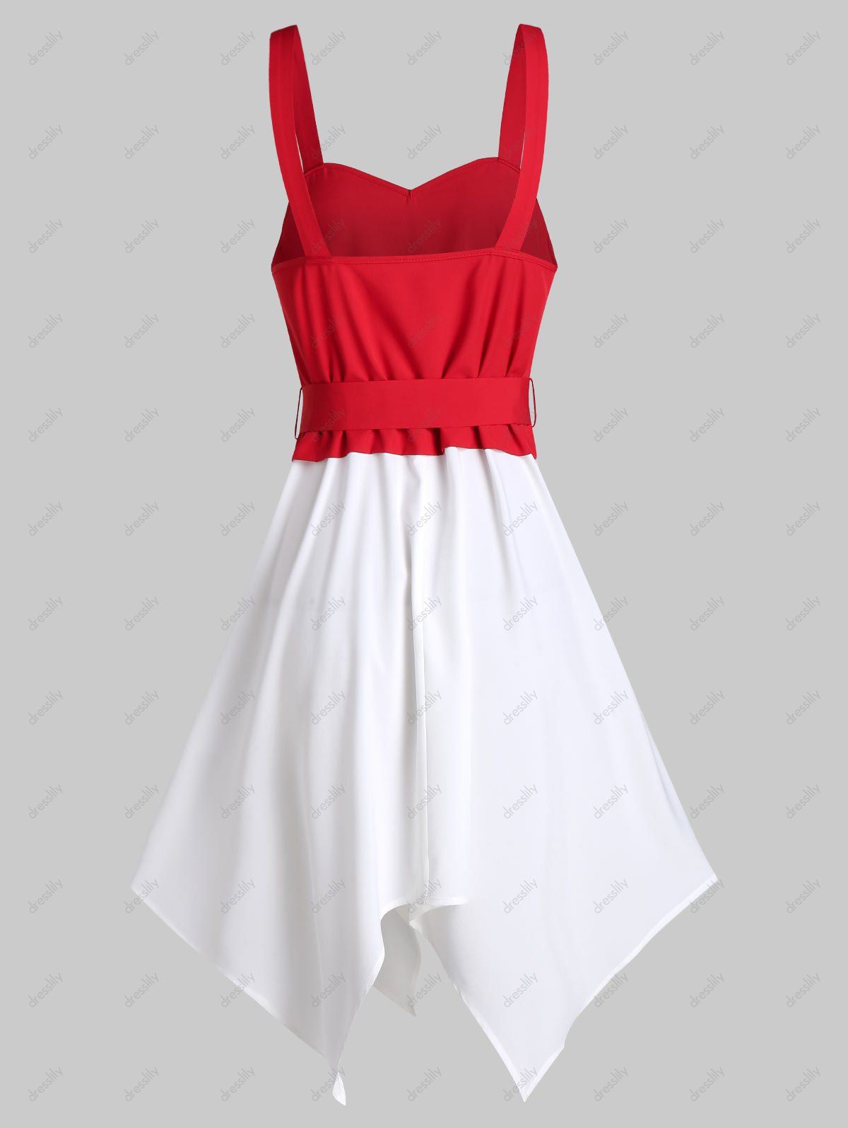 Robe Contrastée Mouchoir Ceinturée sans Manches - Rouge Lave XL