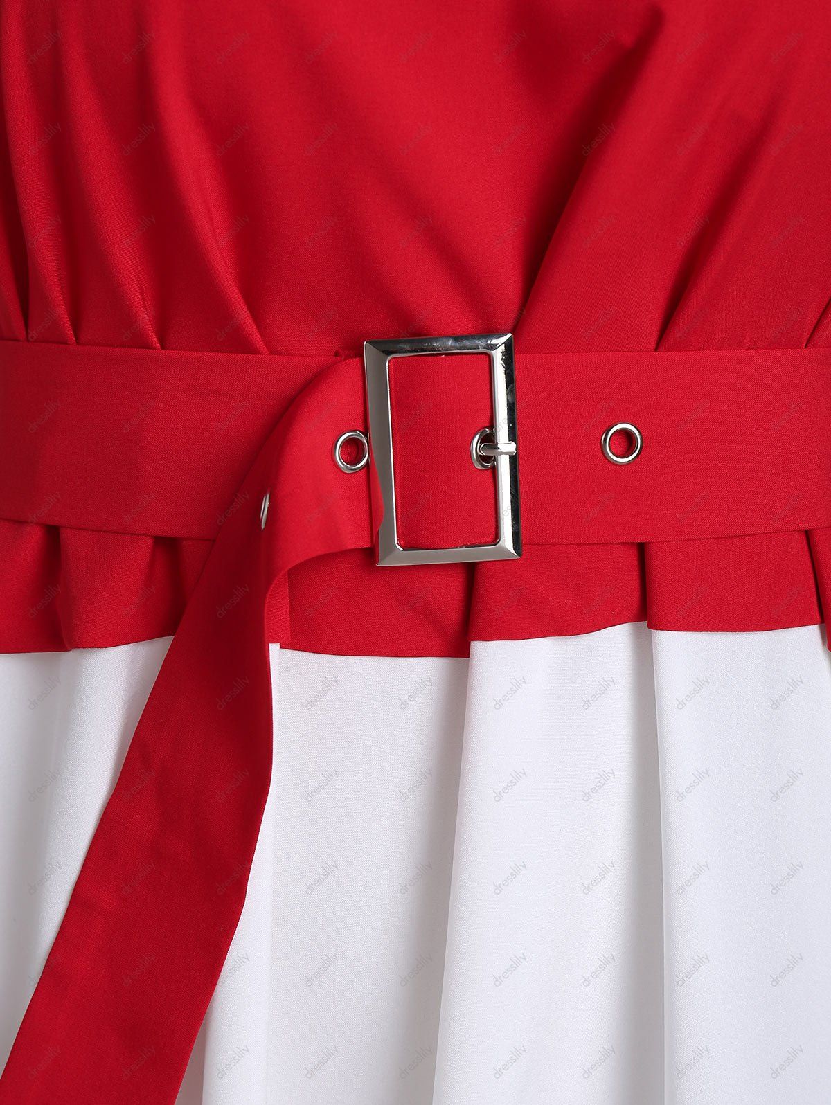 Robe Contrastée Mouchoir Ceinturée sans Manches - Rouge Lave XL