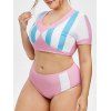 Maillot de Bain Panneau Rayé en Blocs de Couleurs de Grande Taille Deux Pièces - Rose L