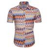 Chemise Ethnique Motif de Feuille sans Couture à Manches Courtes - multicolor L