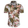 Chemise Hawaïenne à Imprimé Feuille et Fleur à Manches Courtes - multicolor L