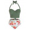 Vacation Swimwear Floral Print Cutout Corest Push Up Tankini Swimsuit - CAMOUFLAGE GREEN M