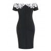 Floral Lace Insert Plus Size Off Shoulder Bodycon Dress - BLACK L