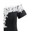Floral Lace Insert Plus Size Off Shoulder Bodycon Dress - BLACK L