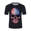 T-shirt Décontracté Graphique Crâne Drapeau Américain à Manches Courtes - Noir L