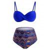 Maillot de Bain Bikini Tordu Imprimé à Taille Haute - Bleu L