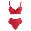 Maillot de Bain Bikini Découpé Croisé Noué en Avant - Rouge XL