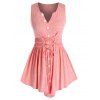 Débardeur Irrégulier Boutonné de Grande Taille à Lacets - Rose Flamant 5X
