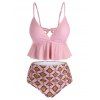 Maillot de Bain Tankini Tribal Imprimé Noué au Dos de Grande Taille à Volants - Rose 5X