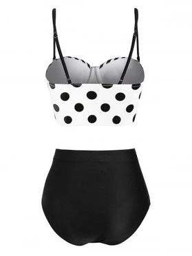 Polka Dot Striped Button Embellished Moulded Tankini Swimwear