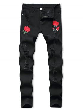 Floral Embroidery Ripped Design Jeans
