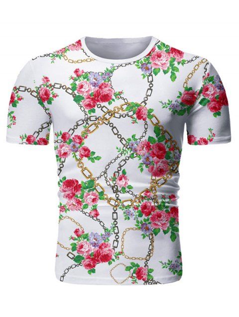 T-shirt à Imprimé Fleur Chaîne à Manches Courtes