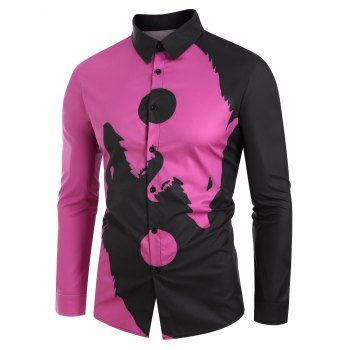 

Wolf Pattern Button Long Sleeves Shirt, Plum