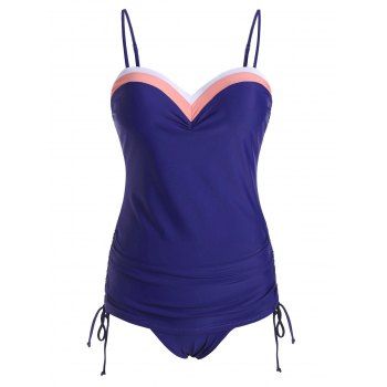 

Colorblock Underwire Push Up Cinched Tie Tankini Swimwear, Pink