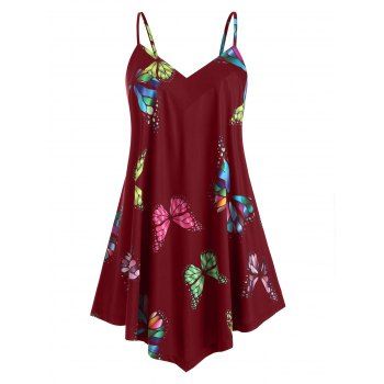 

Plus Size Spaghetti Strap Butterfly Print Tank Top, Red wine