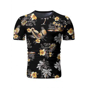 

Palm Tree Floral Print Casual T-shirt, Black