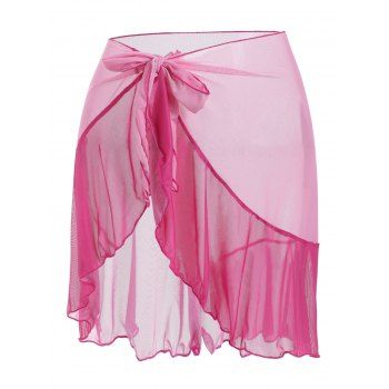 

Color Blocking Flounces Sheer Mesh Plus Size Beach Sarong, Pink