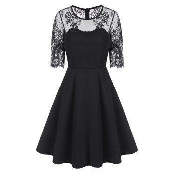 Image of Lace Insert A Line Party Dress