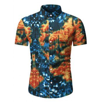 

Tie Dye Print Button Up Short Sleeve Shirt, Multicolor a