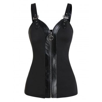 Image of Buckle Strap Zip Up Tank Top