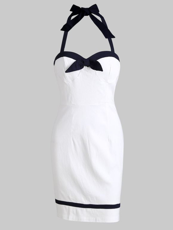 Robe Vintage à Col Halter à Noeud Papillon - Blanc Lait XL